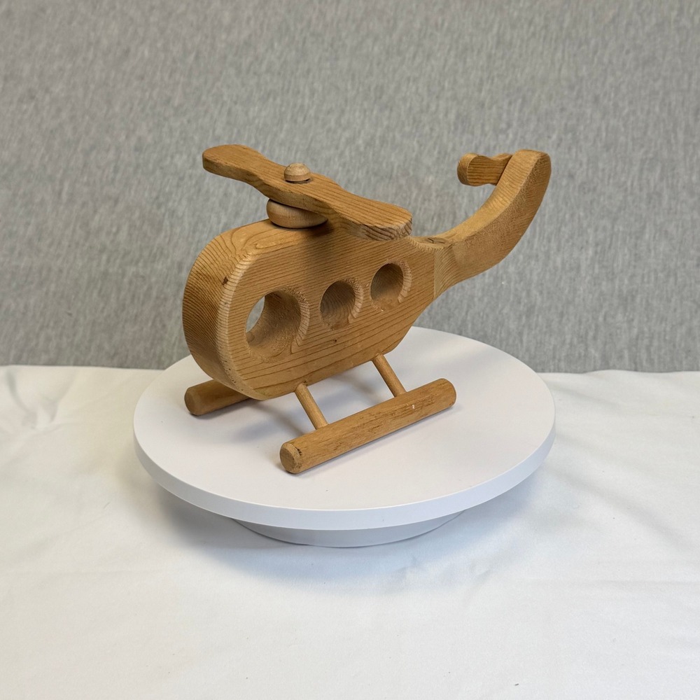 Handmade Wooden Helicopter Toy Natural Unfinished Wood Rotating Rotors 917